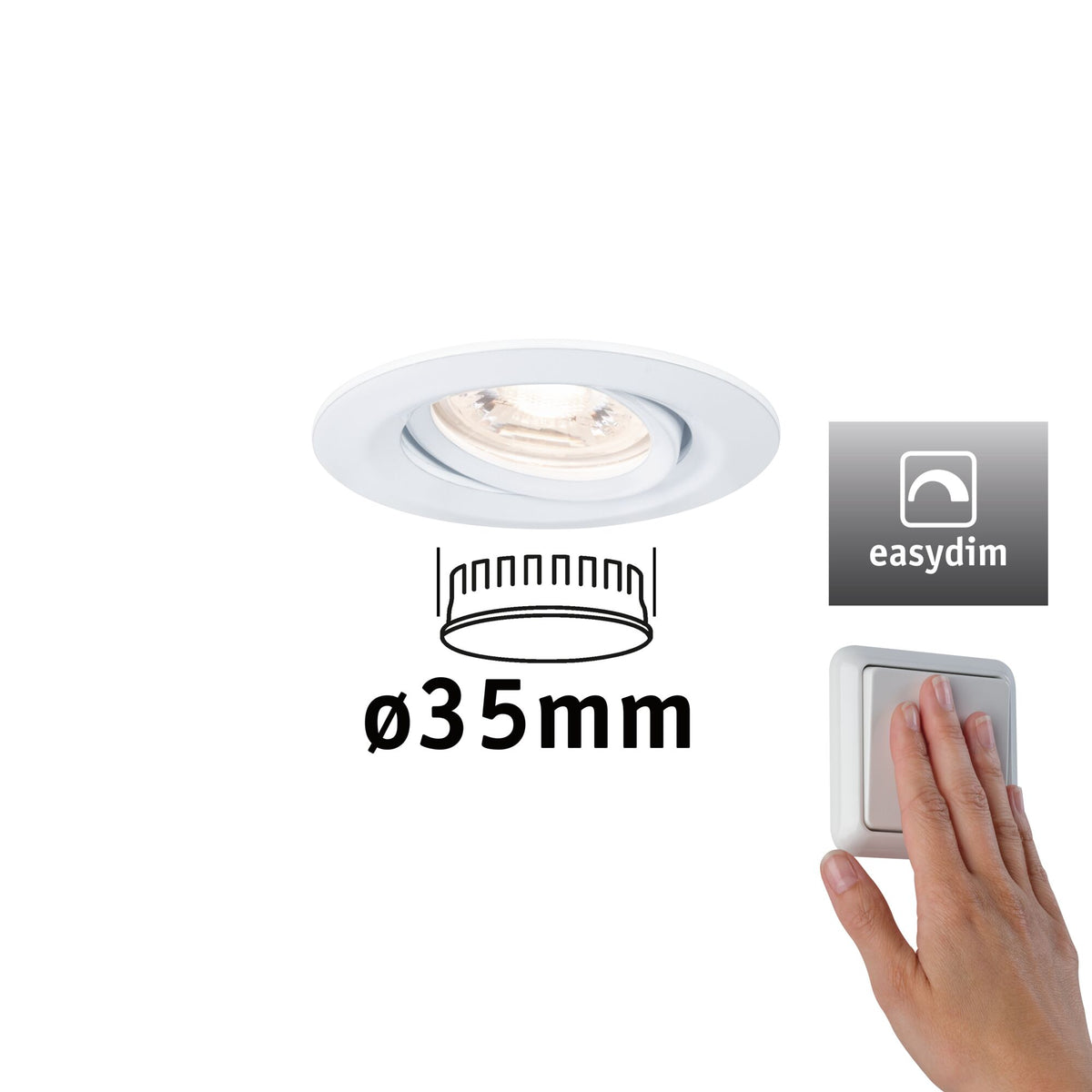 LED Einbauleuchte Easy Dim B Ware Nova Mini Plus Coin Einzelleuchte schwenkbar rund 66mm 15 Grad Coin 4,2W 300lm 230V dimmbar 2700K Weiss matt