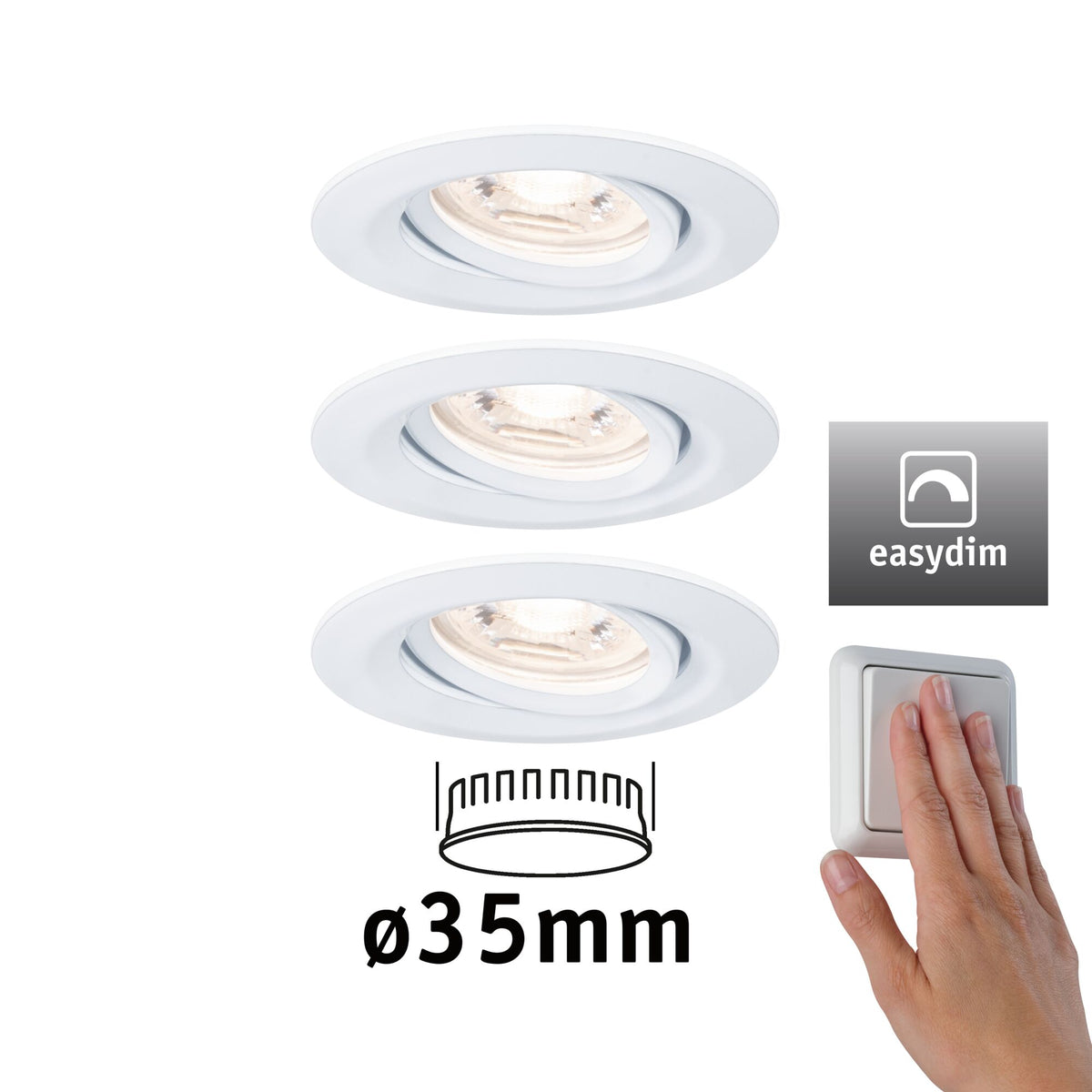 LED Einbauleuchte Easy Dim Nova Mini Plus Coin Basisset schwenkbar rund 66mm 15 Grad Coin 3x4,2W 3x300lm 230V dimmbar 2700K Weiss matt