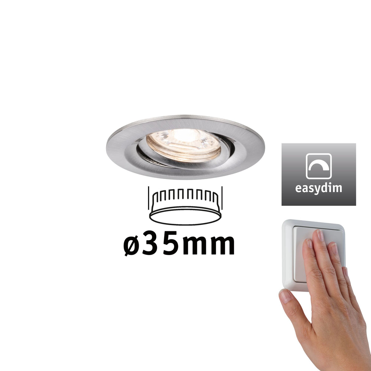 LED Einbauleuchte Easy Dim Nova Mini Plus Coin Einzelleuchte schwenkbar rund 66mm 15 Grad Coin 4,2W 300lm 230V dimmbar 2700K Eisen gebuerstet