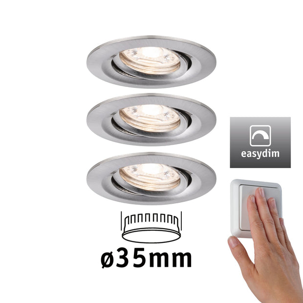 LED Einbauleuchte Easy Dim Nova Mini Plus Coin Basisset schwenkbar rund 66mm 15 Grad Coin 3x4,2W 3x300lm 230V dimmbar 2700K Eisen gebuerstet