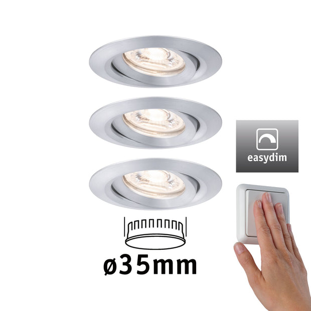 LED Einbauleuchte Easy Dim Nova Mini Plus Coin Basisset schwenkbar rund 66mm 15 Grad Coin 3x4,2W 3x300lm 230V dimmbar 2700K Alu