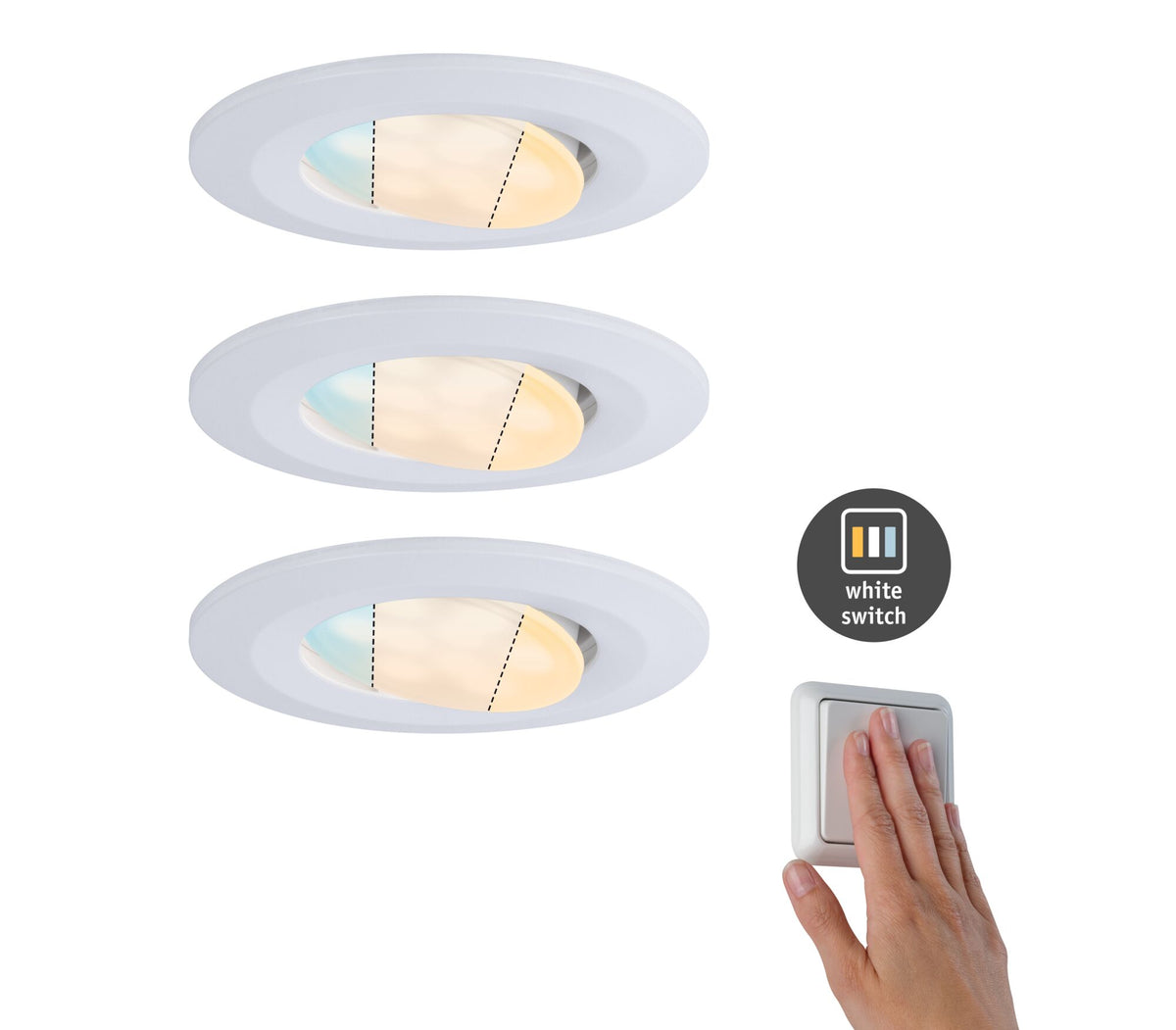 LED Einbauleuchte Calla 3er-Set schwenkbar IP65 rund 90mm 30 Grad 5,5W 400lm 230V White Switch Weiss