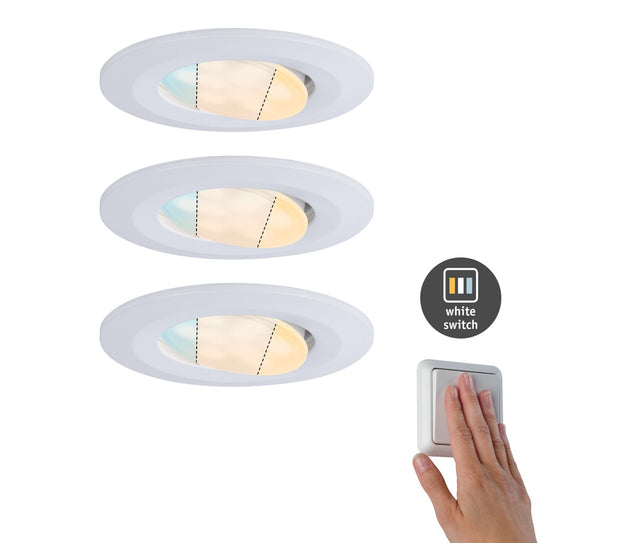 LED Einbauleuchte Calla 3er-Set schwenkbar IP65 rund 90mm 30 Grad 5,5W 400lm 230V White Switch Weiss