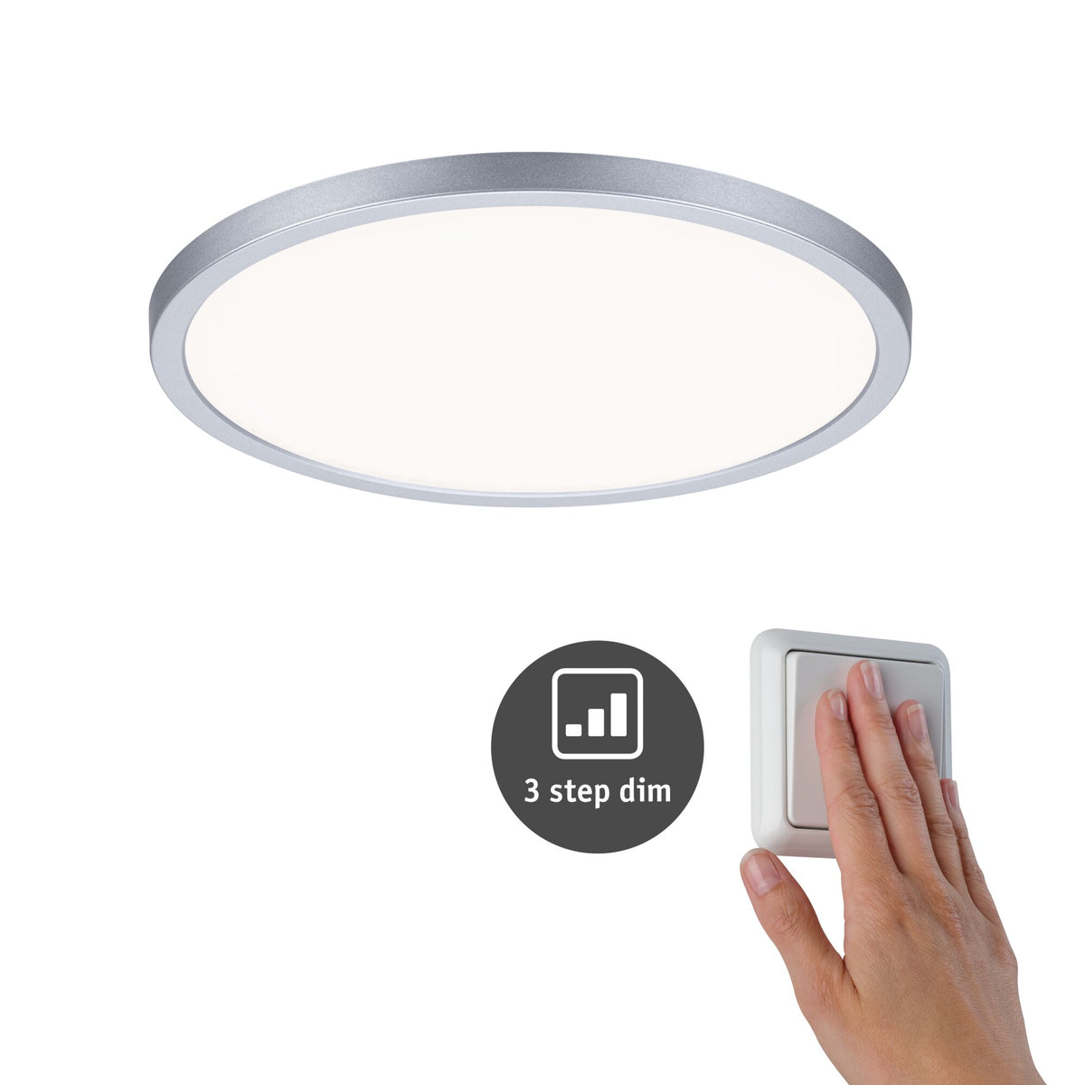 VariFit LED Einbaupanel 3-Step-Dim Areo IP44 rund 230mm 16W 1400lm 4000K Chrom matt dimmbar