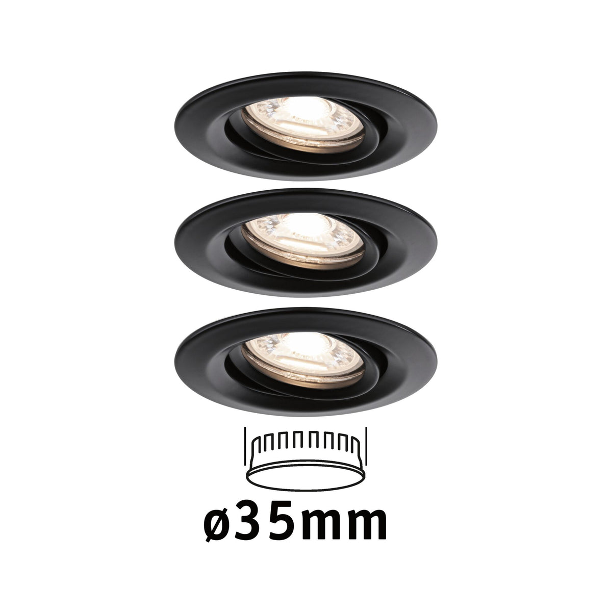 LED Einbauleuchte Nova Mini Coin Basisset schwenkbar rund 66mm 15 Grad Coin 3x4W 3x310lm 230V 2700K Schwarz matt