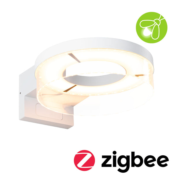 LED Aussenwandleuchte Smart Home Zigbee 3.0 Capera Daemmerungsgesteuerter Bewegungsmelder (IR) insektenfreundlich IP44 231mm Tunable Warm 12,5W 800lm 230V Weiss Aluminium