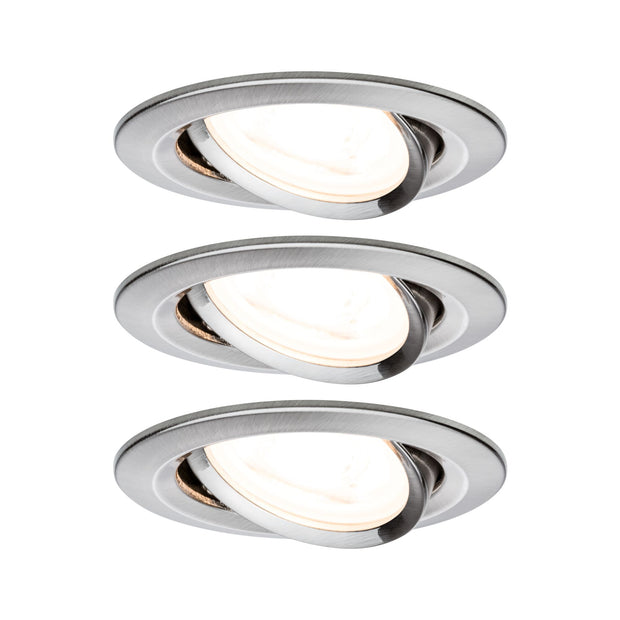 LED Einbauleuchte Nova Basisset schwenkbar rund 84mm 50 Grad GU10 3x6,5W 3x460lm 230V 2700K Eisen gebuerstet