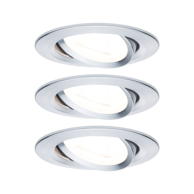LED Einbauleuchte Nova Basisset schwenkbar rund 84mm 50 Grad GU10 3x6,5W 3x460lm 230V 2700K Alu gedreht