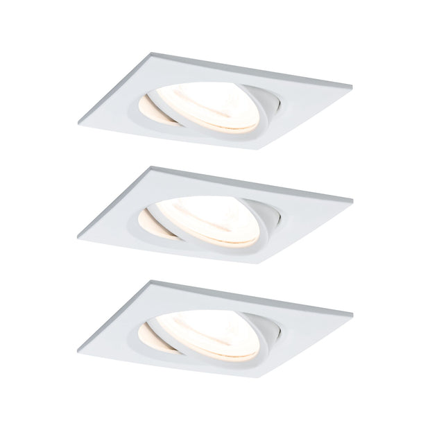 LED Einbauleuchte Nova Coin 3er-Set schwenkbar eckig 84x84mm 50 Grad Coin 3x6W 3x470lm 230V 2700K Weiss matt