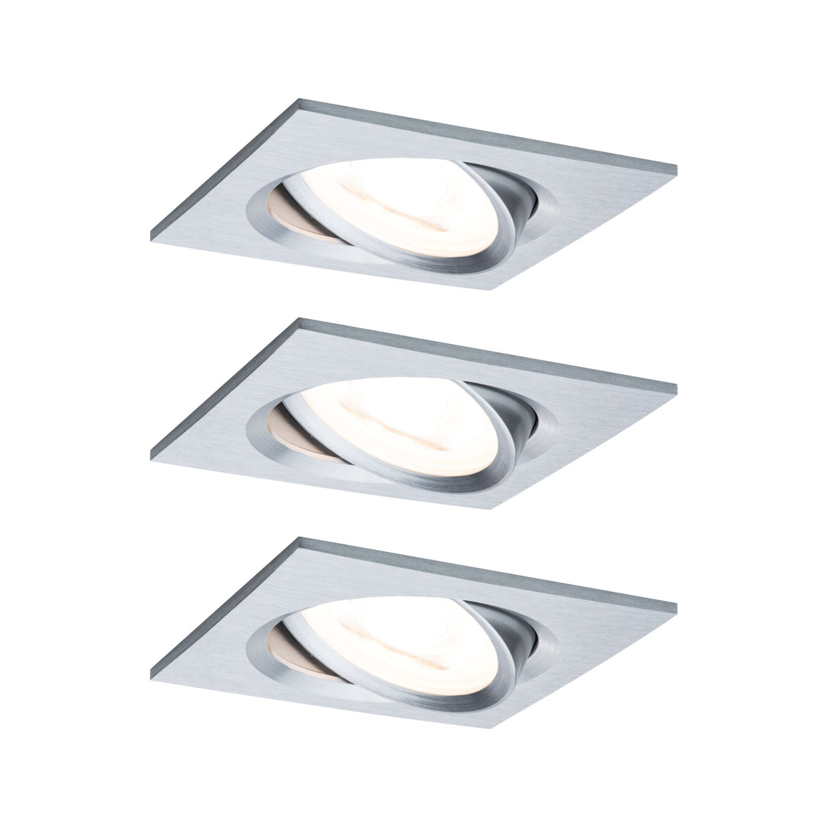 LED Einbauleuchte Nova Coin 3er-Set schwenkbar eckig 84x84mm 50 Grad Coin 3x6W 3x470lm 230V 2700K Alu gedreht