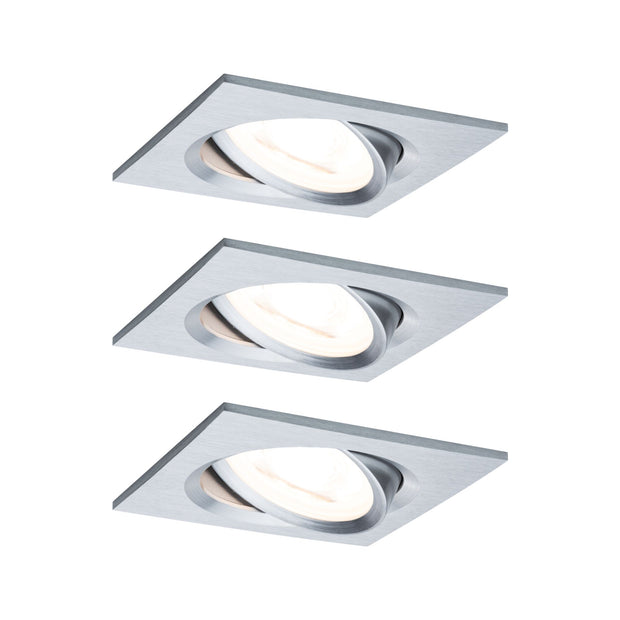 LED Einbauleuchte Nova Coin 3er-Set schwenkbar eckig 84x84mm 50 Grad Coin 3x6W 3x470lm 230V 2700K Alu gedreht