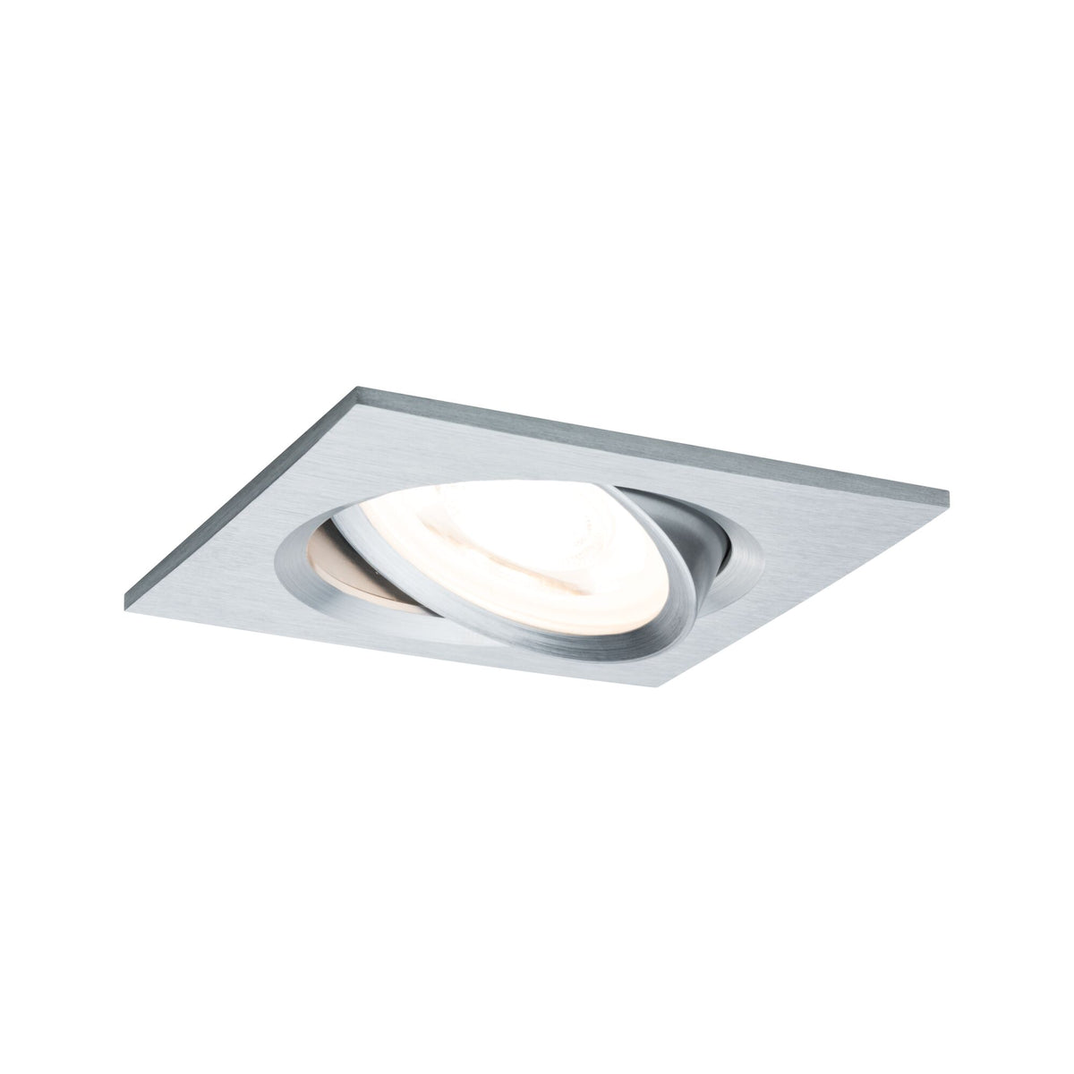 LED Einbauleuchte 3-Step-Dim Nova schwenkbar eckig 84x84mm 50 Grad GU10 6,5W 460lm 230V dimmbar 2700K Alu gedreht