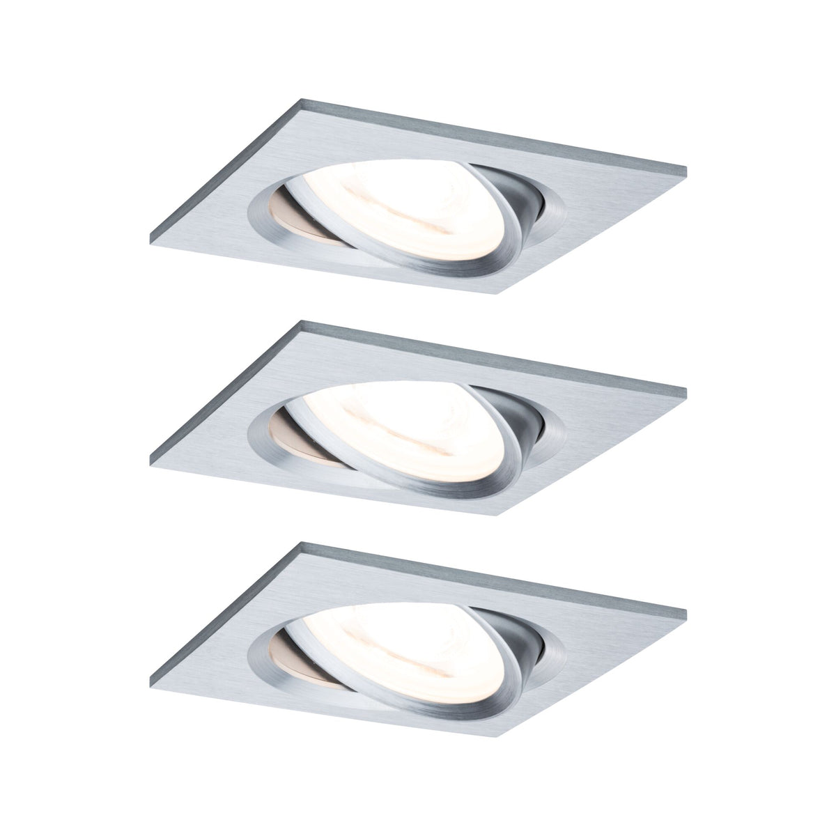 LED Einbauleuchte 3-Step-Dim Nova Basisset schwenkbar eckig 84x84mm 50 Grad GU10 3x6,5W 3x460lm 230V dimmbar 2700K Alu gedreht