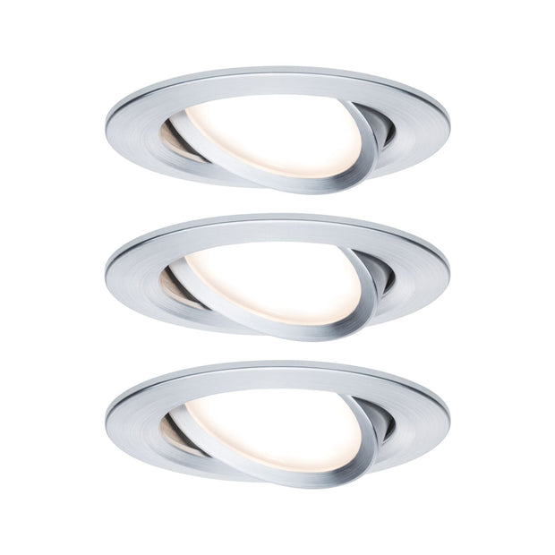 LED Einbauleuchte 3-Step-Dim Nova Coin 3-Step-Dim Basisset schwenkbar rund 84mm 50 Grad Coin 3x6W 3x470lm 230V dimmbar 2700K Alu gedreht