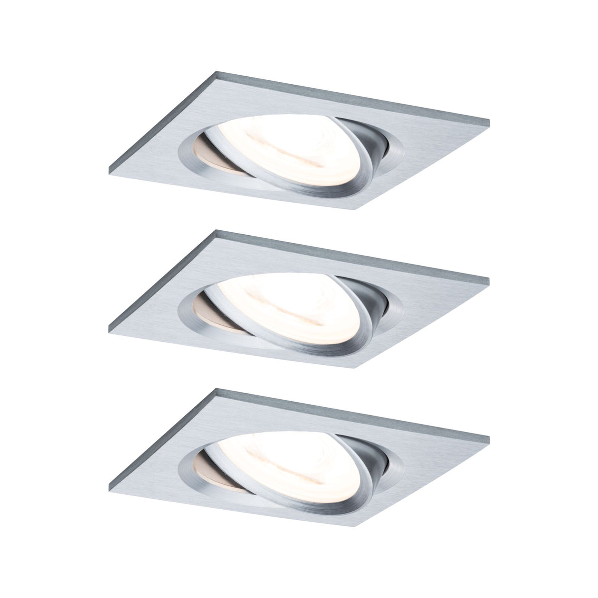 LED Einbauleuchte 3-Step-Dim Nova Coin 3-Step-Dim Basisset schwenkbar eckig 84x84mm 50 Grad Coin 3x6W 3x470lm 230V dimmbar 2700K Alu gedreht