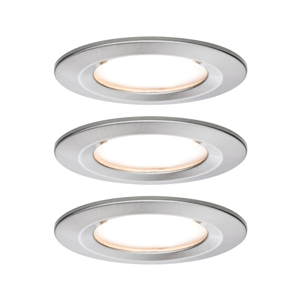 LED Einbauleuchte 3-Step-Dim Nova Coin Basisset starr IP44 rund 78mm Coin 3x6W 3x470lm 230V dimmbar 2700K Eisen gebuerstet