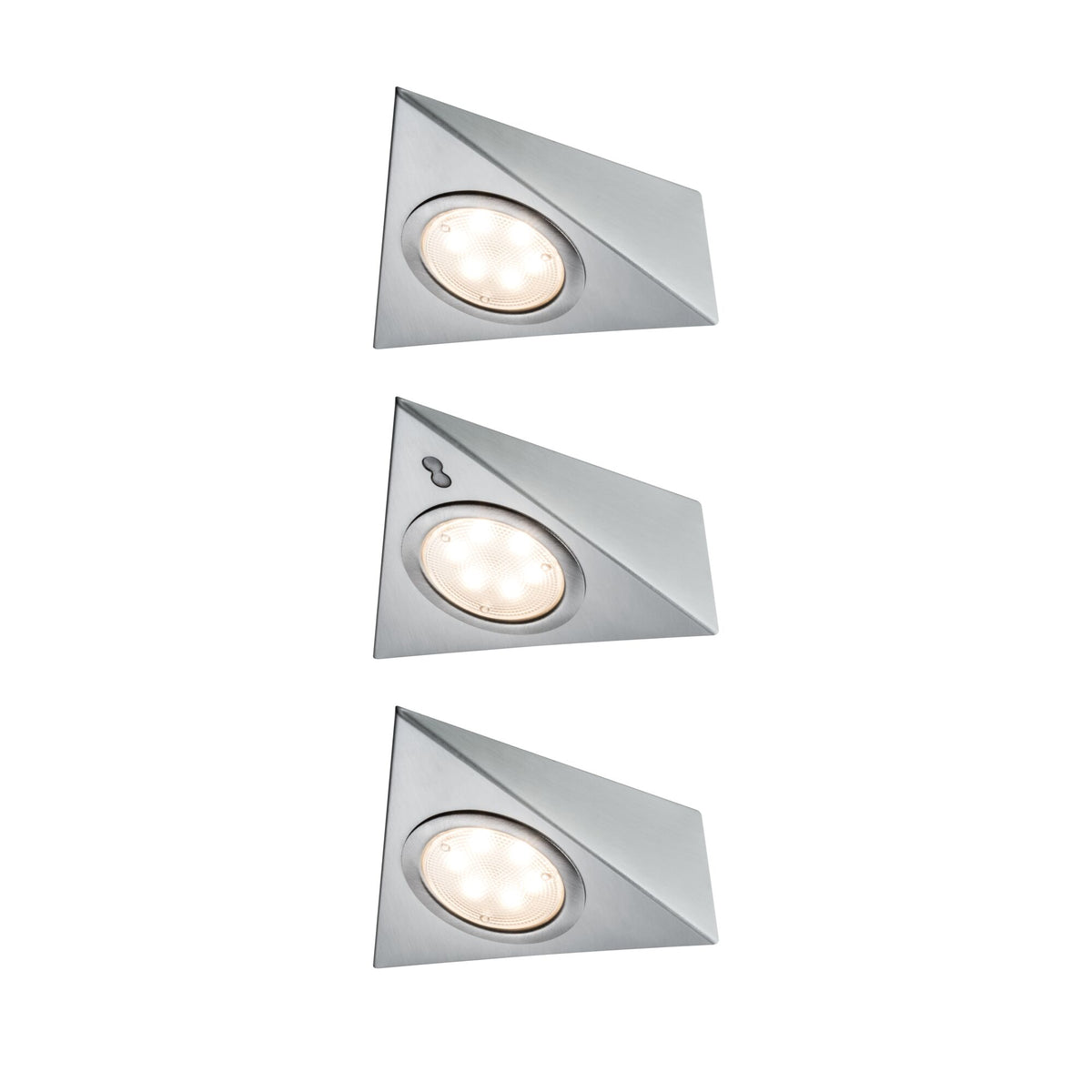 LED Unterschrankleuchte Dreieck 3x2,8W 140x110mm 3x170lm 230/12V eckig Eisen gebuerstet