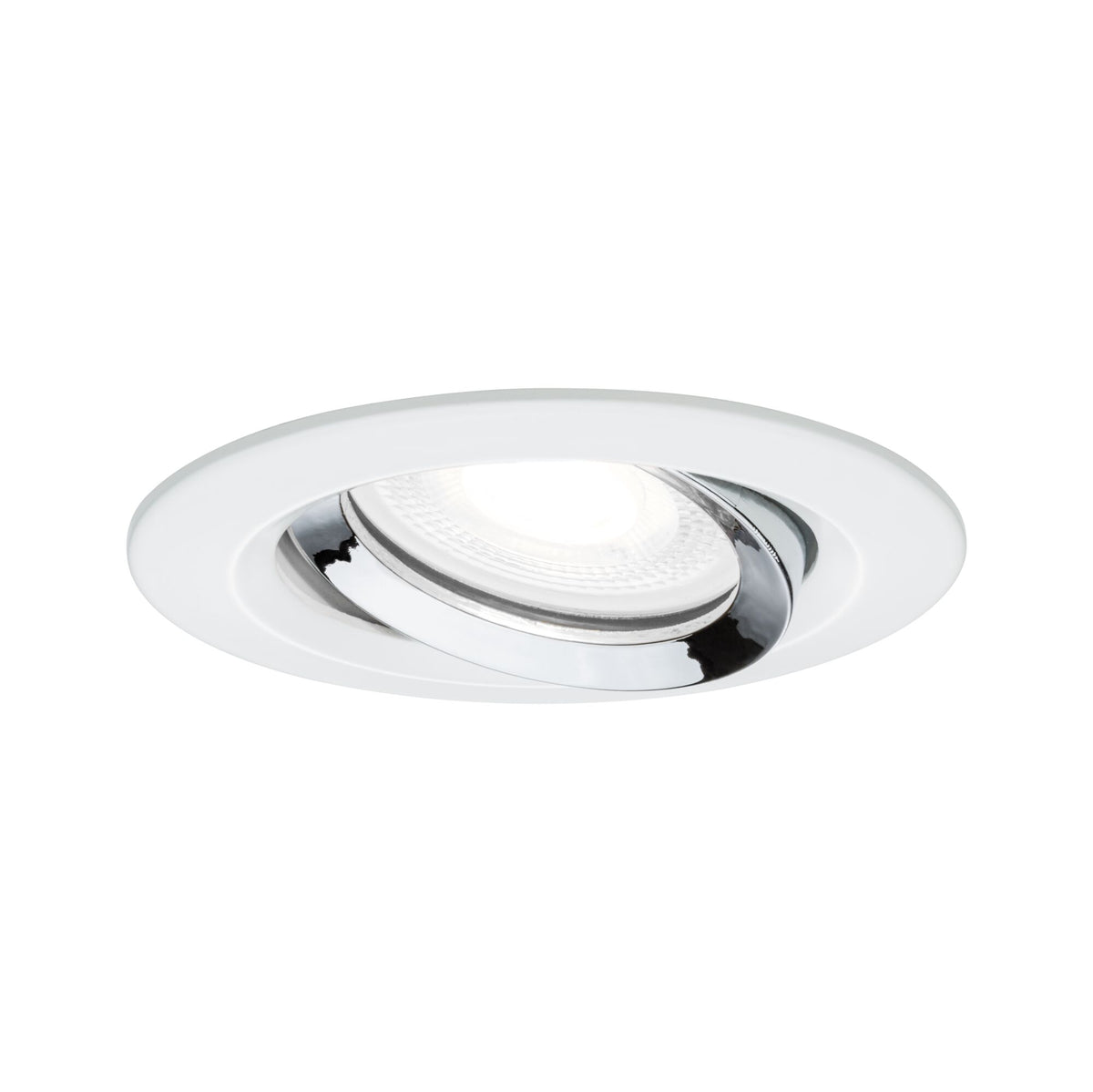 LED Einbauleuchte Nova Plus Einzelleuchte schwenkbar IP65 rund 93mm 30 Grad GU10 6W 470lm 230V dimmbar 4000K Weiss matt/Chrom