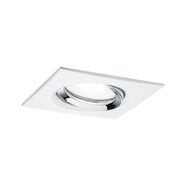 LED Einbauleuchte Nova Plus Einzelleuchte schwenkbar IP65 eckig 93x93mm 30 Grad GU10 6W 470lm 230V dimmbar 4000K Weiss matt/Chrom