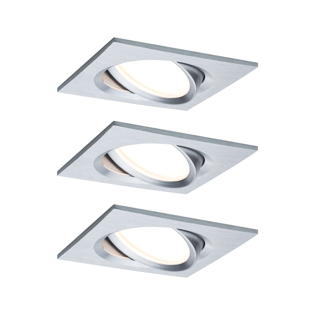 LED Einbauleuchte Nova Plus Coin Basisset schwenkbar eckig 84x84mm 50 Grad Coin 3x6W 3x470lm 230V dimmbar 2700K Alu gedreht