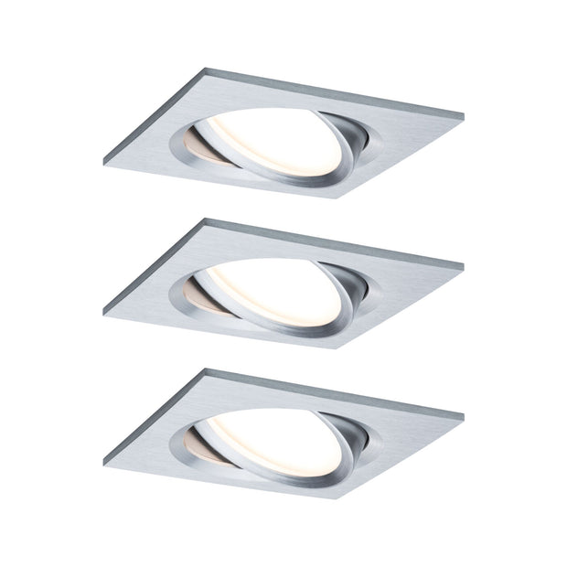 LED Einbauleuchte Nova Plus Coin Basisset schwenkbar eckig 84x84mm 50 Grad Coin 3x6W 3x470lm 230V dimmbar 2700K Alu gedreht
