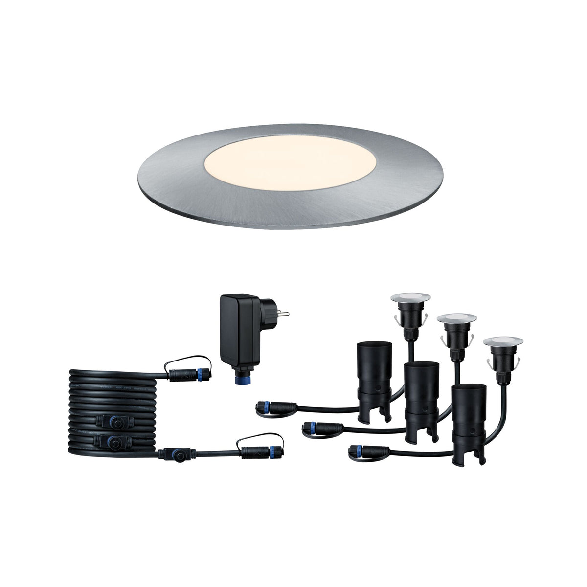 Plug & Shine LED Bodeneinbauleuchte Floor Mini Basisset IP67 3000K 3x2,5W 21VA Silber