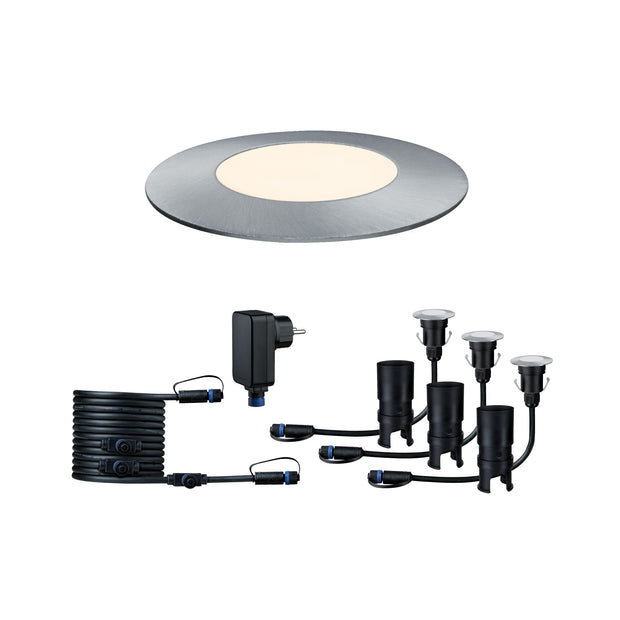 Plug & Shine LED Bodeneinbauleuchte Floor Mini Basisset IP67 3000K 3x2,5W 21VA Silber