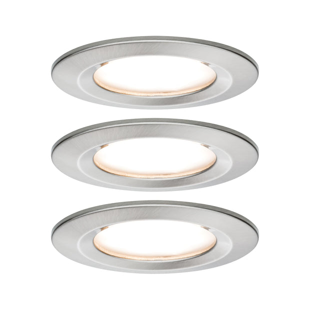 LED Einbauleuchte Nova Plus Coin Basisset starr IP44 rund 78mm Coin 3x6W 3x470lm 230V dimmbar 2700K Eisen gebuerstet