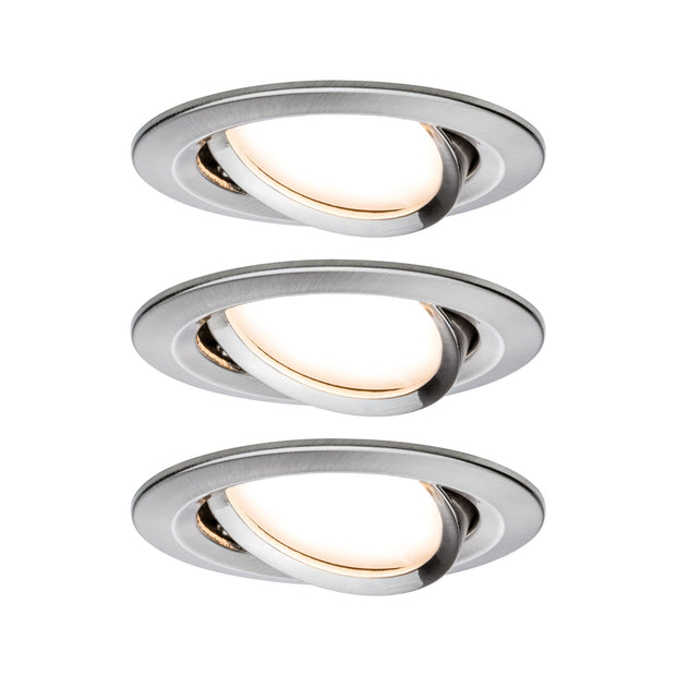 LED Einbauleuchte Nova Plus Coin Basisset schwenkbar rund 84mm 50 Grad Coin 3x6W 3x470lm 230V dimmbar 2700K Eisen gebuerstet