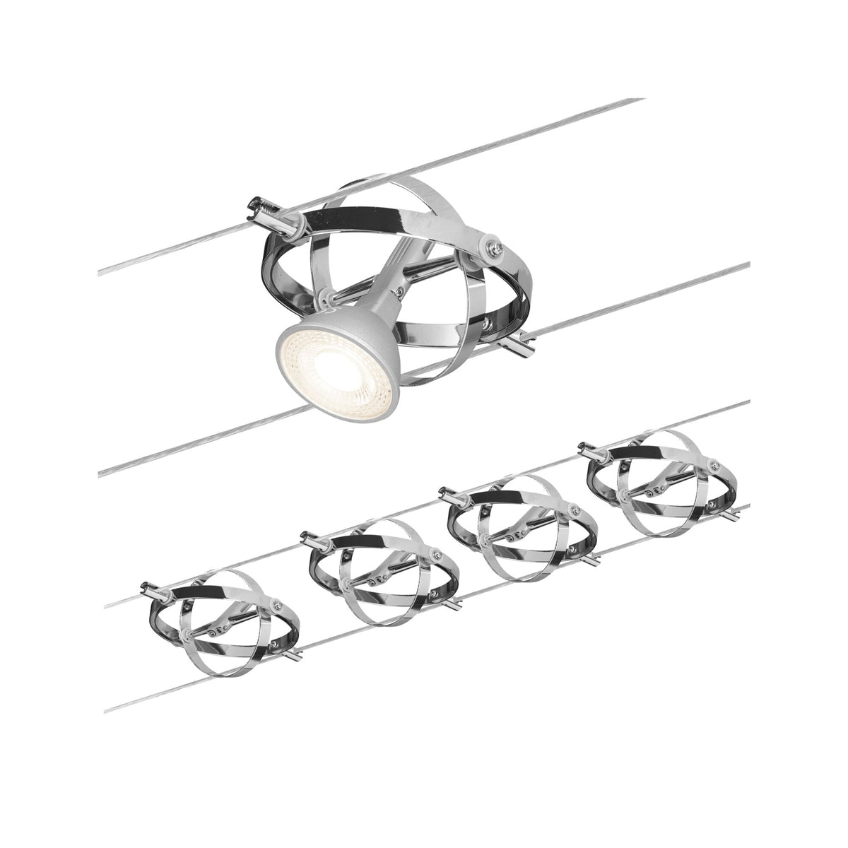 Seilsystem Cardan Basisset GU5,3 max. 4x10W dimmbar 230/12V Chrom matt/Chrom