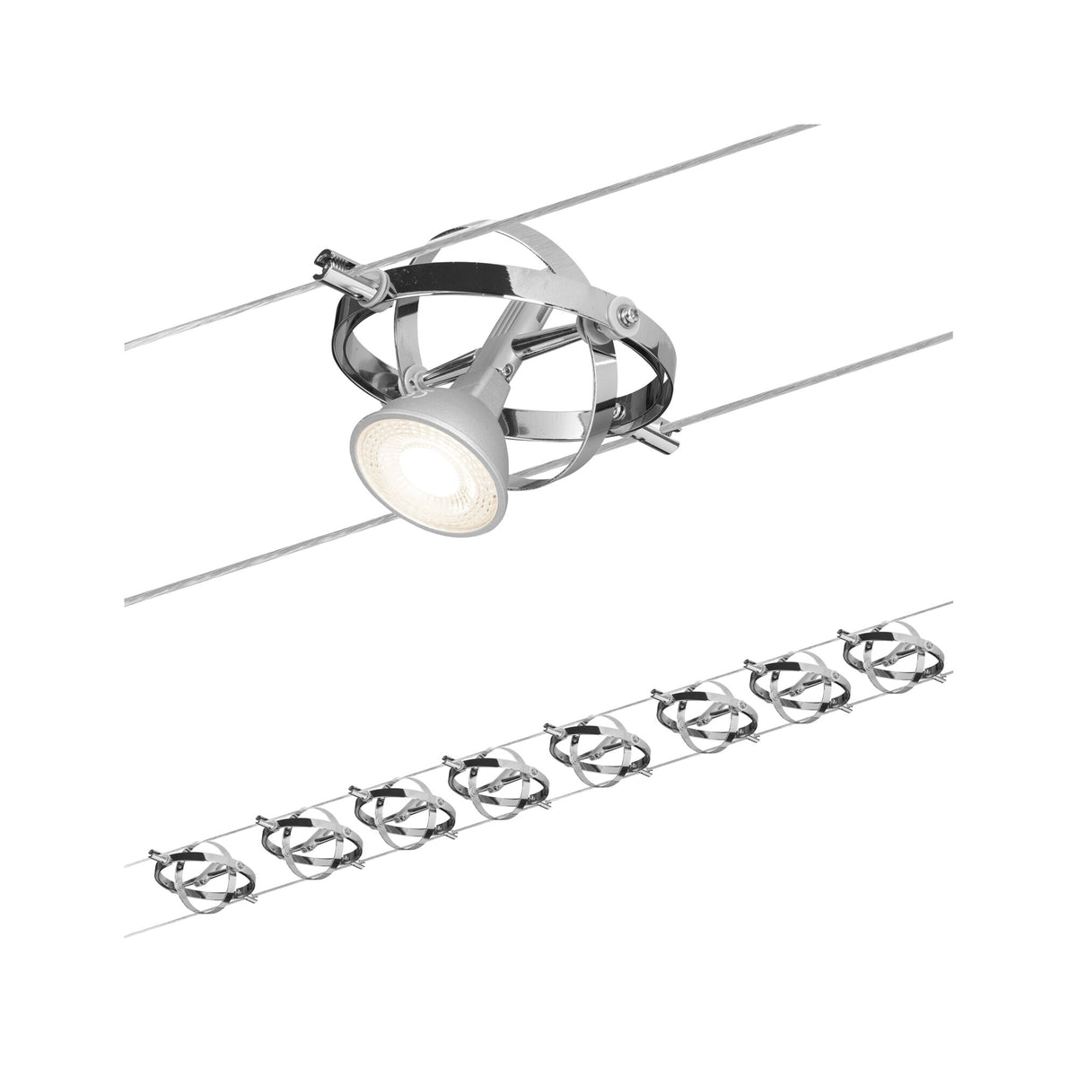Seilsystem Cardan Basisset GU5,3 max. 8x10W dimmbar 230/12V Chrom matt/Chrom