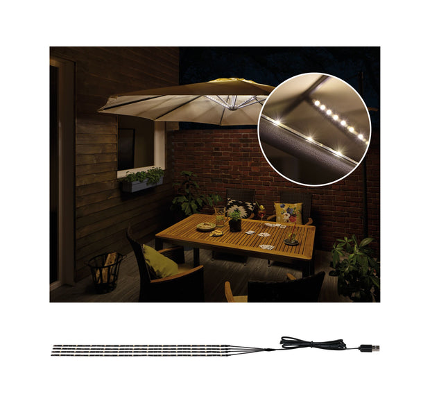 USB LED Stripe Parasol-Light Schirmbeleuchtung Basisset 4x40cm 3000K 4x30lm Schwarz