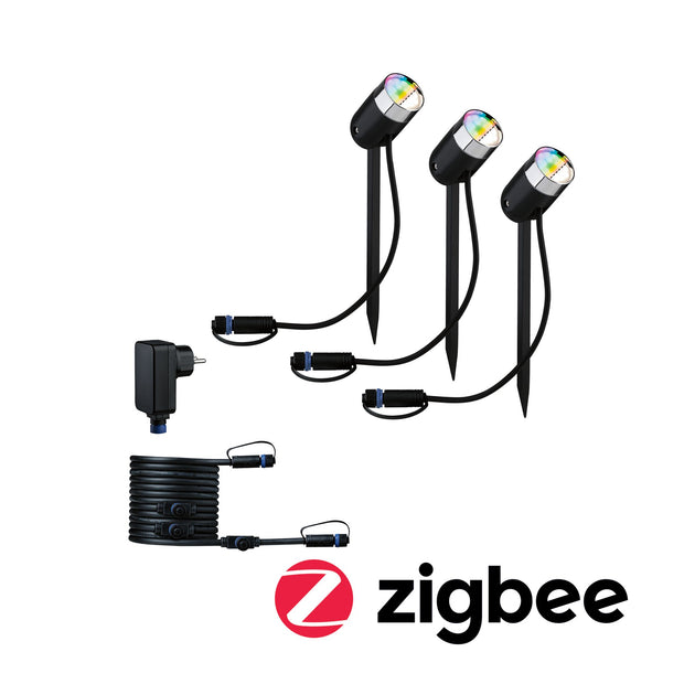 Plug & Shine LED Gartenstrahler Smart Home Zigbee 3.0 Pike Basisset IP65 RGBW+ 3x4,2W 21VA Anthrazit