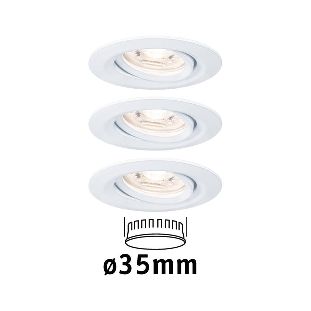 LED Einbauleuchte Nova Mini Coin Basisset schwenkbar rund 66mm 15 Grad Coin 3x4W 3x310lm 230V 2700K Weiss matt