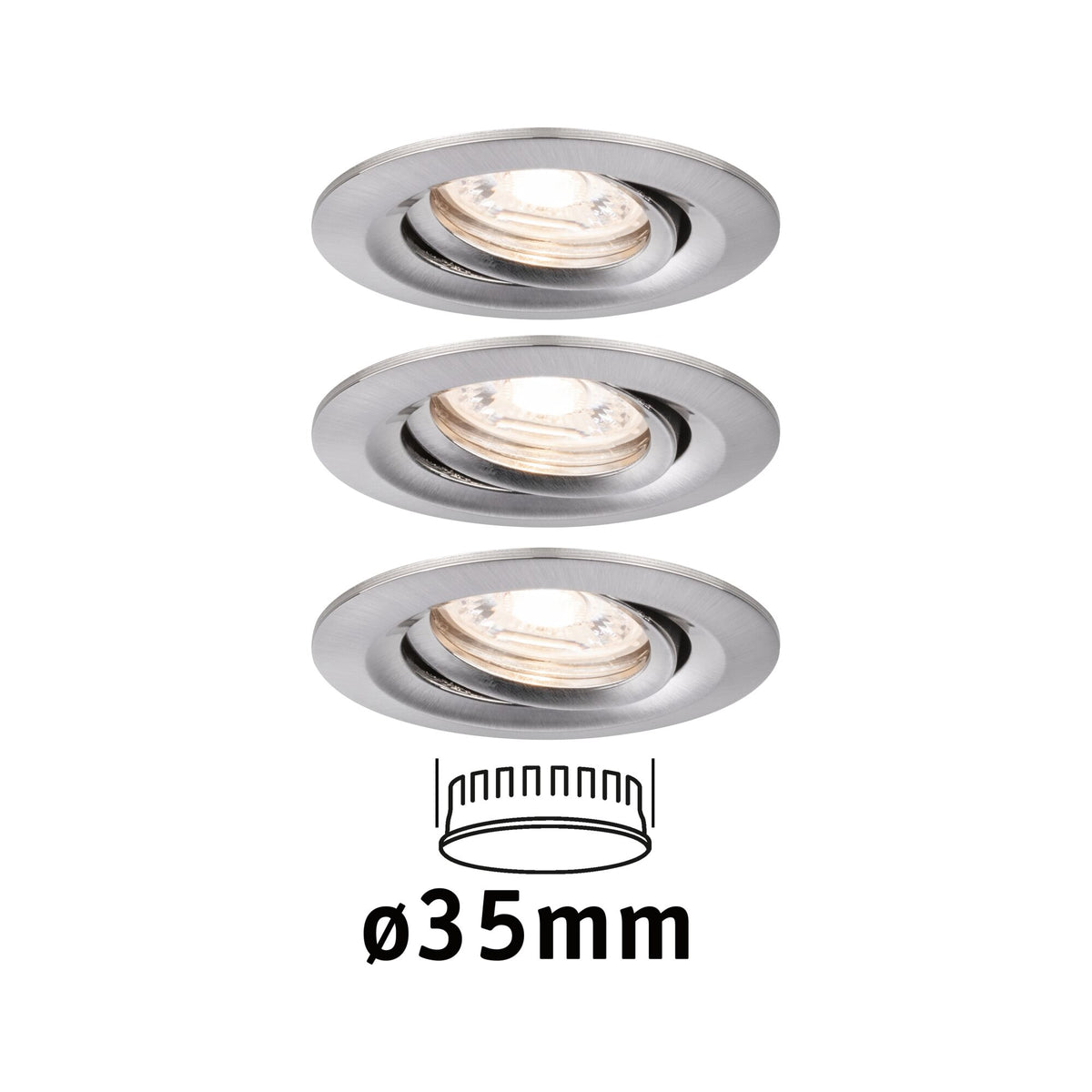 LED Einbauleuchte Nova Mini Coin Basisset schwenkbar rund 66mm 15 Grad Coin 3x4W 3x310lm 230V 2700K Eisen gebuerstet