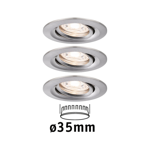 LED Einbauleuchte Nova Mini Coin Basisset schwenkbar rund 66mm 15 Grad Coin 3x4W 3x310lm 230V 2700K Eisen gebuerstet