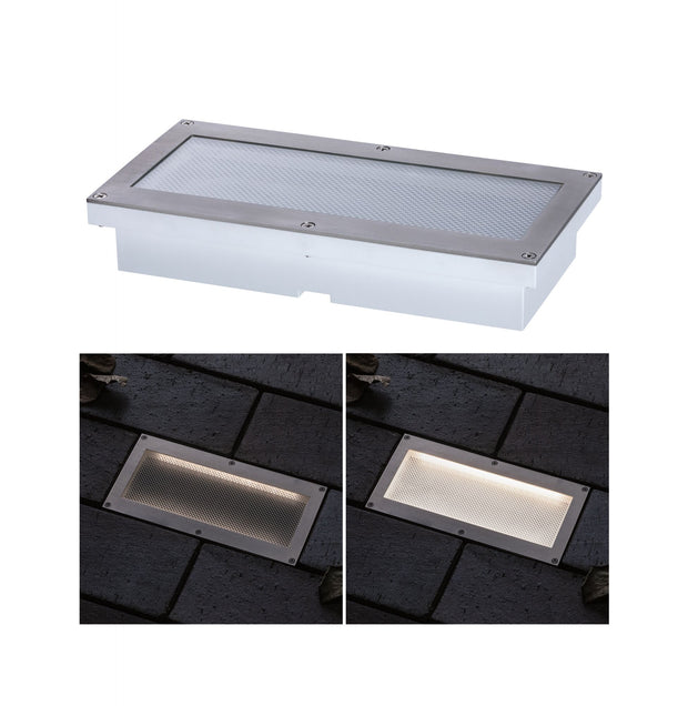 LED Bodeneinbauleuchte Brick Daemmerungsgesteuerter Bewegungsmelder (IR) IP67 200x100mm 3000K 1,6W 50lm 230V Alu/Grau Metall/Edelstahl