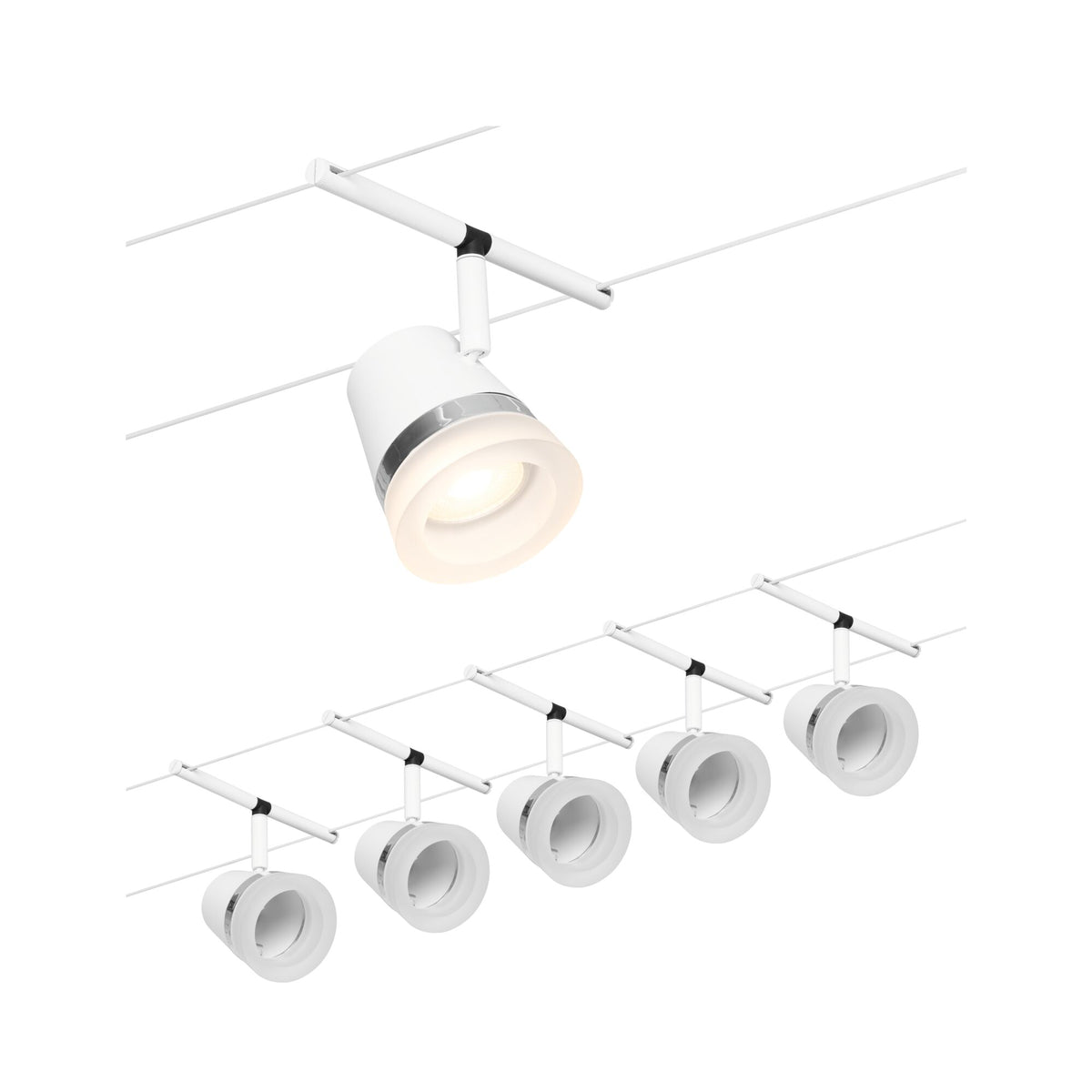 CorDuo Seilsystem Cone Basisset GU5,3 max. 5x10W 230/12V Weiss matt/Chrom