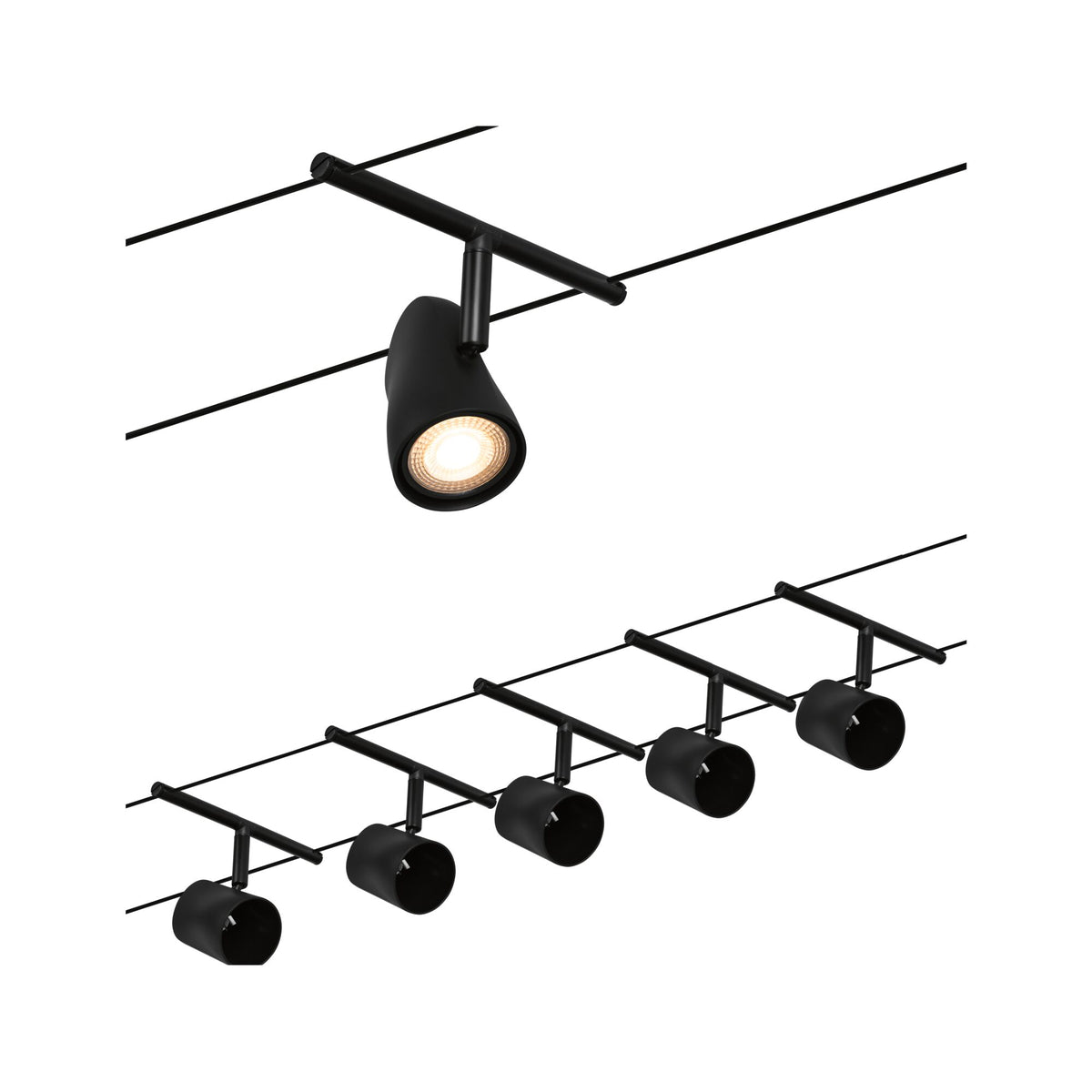 CorDuo Seilsystem Cup Basisset GU5,3 max. 5x10W 230/12V Schwarz matt/Chrom