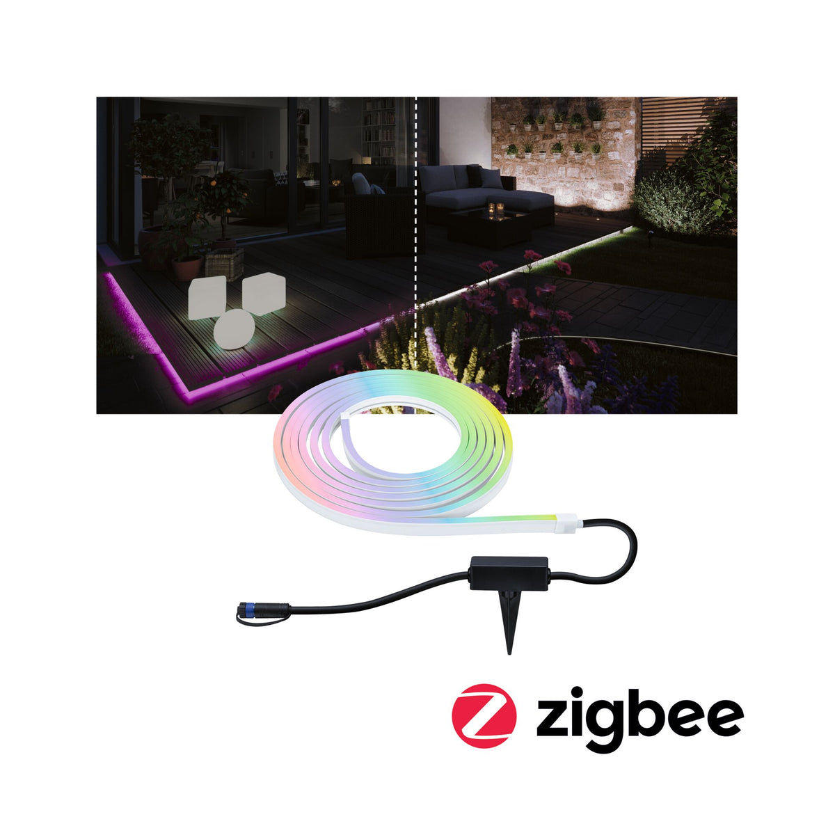 Plug & Shine LED Stripe Smart Home Zigbee 3.0 Smooth Einzelstrip IP67 RGBW+ 22W Weiss
