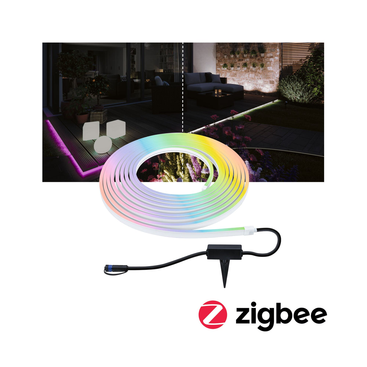 Plug & Shine LED Stripe Smart Home Zigbee 3.0 Smooth Einzelstrip IP67 RGBW+ 39W Weiss