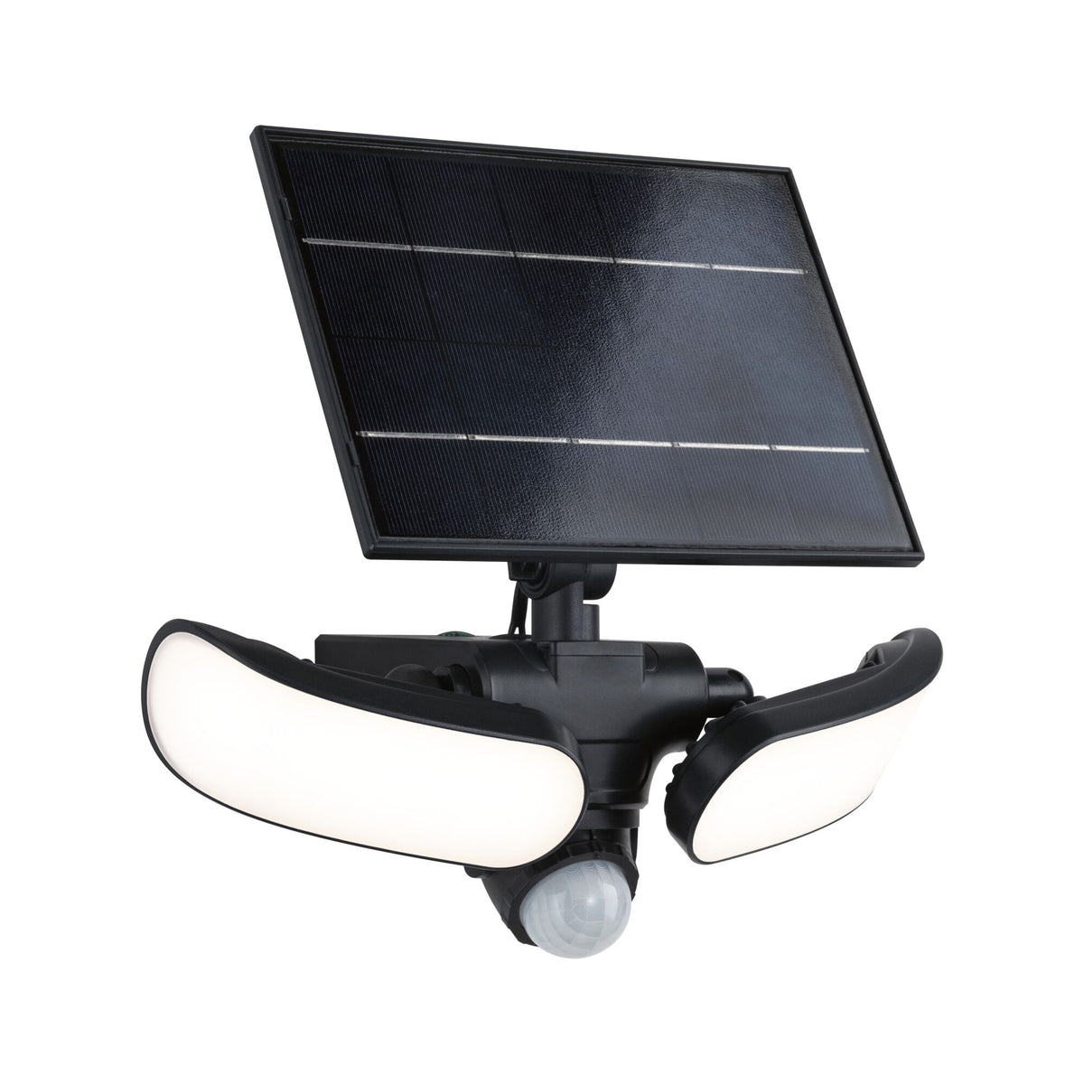 Solar LED Wandfluter Sonlig Daemmerungsgesteuerter Bewegungsmelder (IR) IP65 eckig 286x258mm 3000K 2x9W 2x1100lm 3,7V Anthrazit Kunststoff
