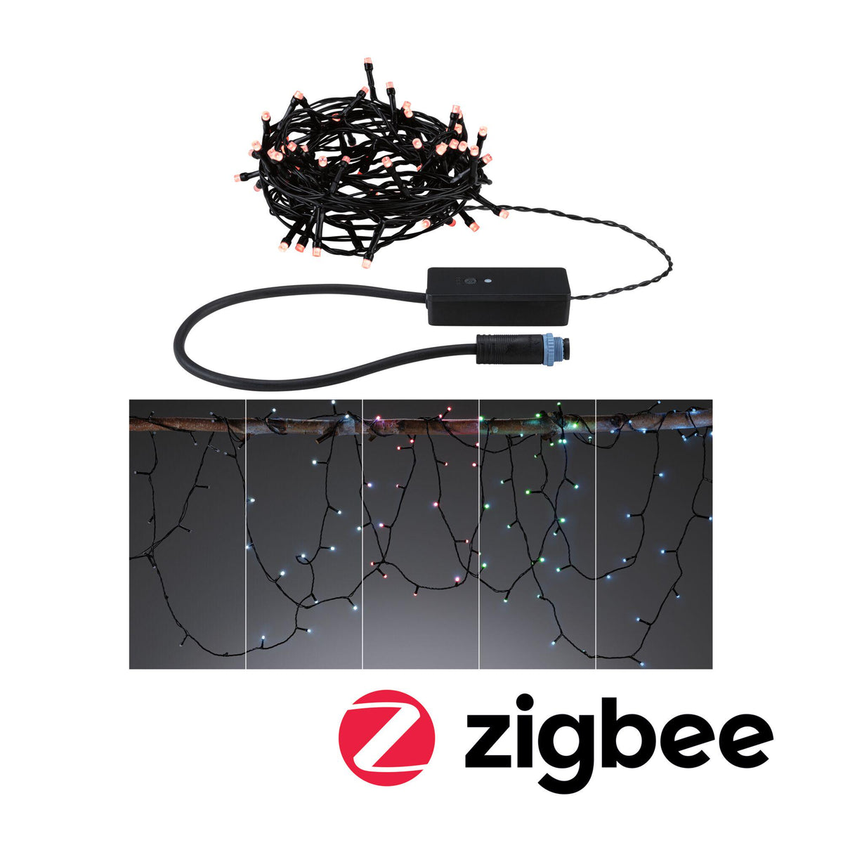 Plug & Shine LED Lichterkette Yuna RGB 5m IP44 3W Schwarz