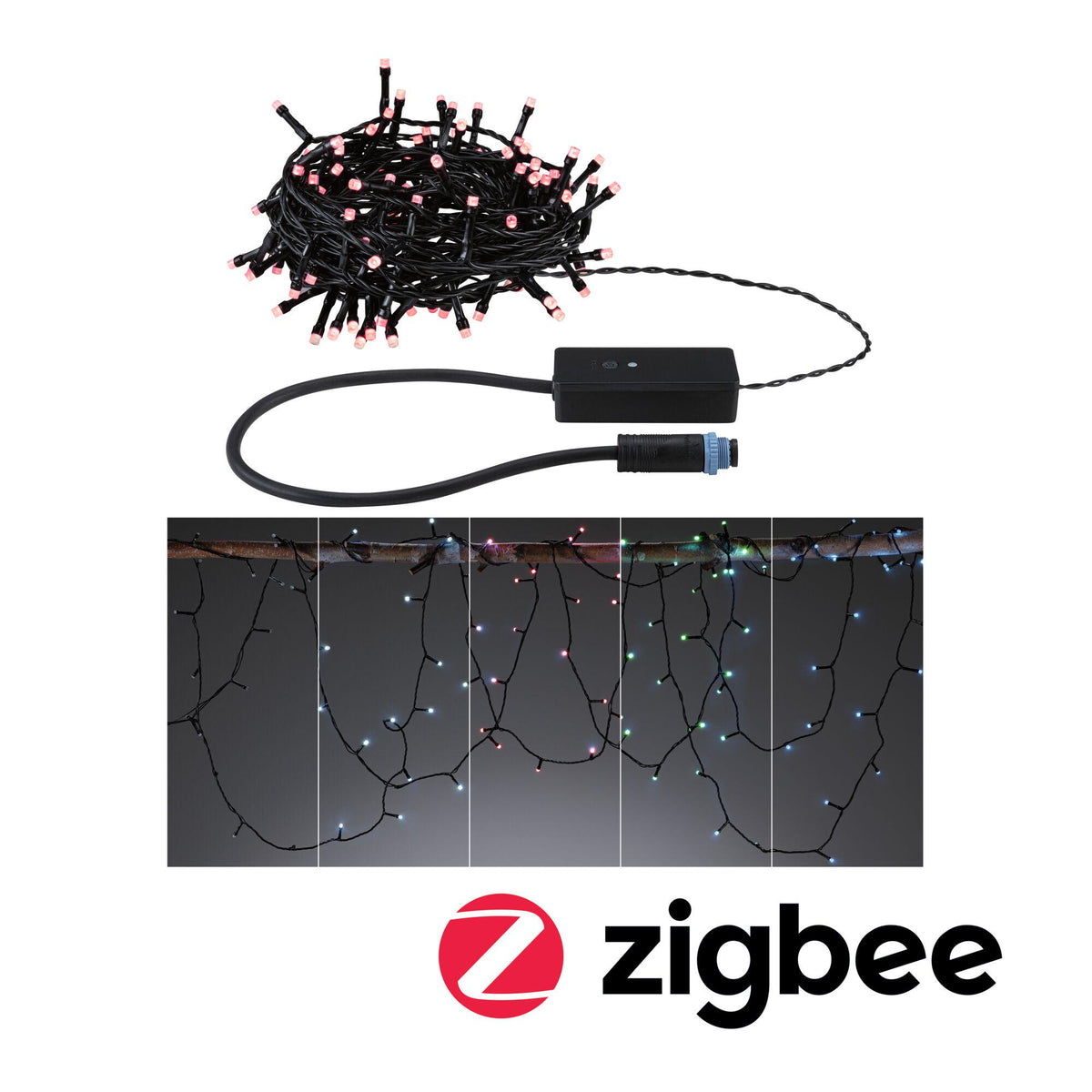 Plug & Shine LED Lichterkette Yuna RGB 10m IP44 5W Schwarz