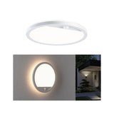 LED Aussenpanel Lamina Backlight Daemmerungsgesteuerter Bewegungsmelder (IR) seewasserresistent IP44 rund 280mm 3000K 14,5W 1200lm 230V Weiss Kunststoff