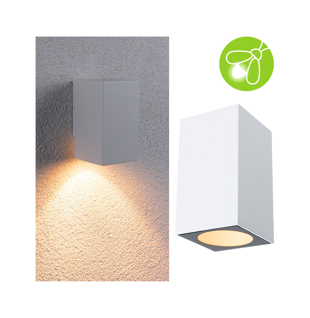 LED Wandleuchte Flame insektenfreundlich IP44 eckig 58x103mm 2200K 4W 265lm 230V 75 Grad Weiss Metall
