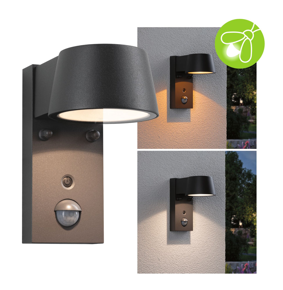 LED Aussenwandleuchte Capea Daemmerungsgesteuerter Bewegungsmelder (IR) insektenfreundlich IP44 96x165mm Tunable Warm 6W 450lm 230V 98 Grad Anthrazit Aluminium