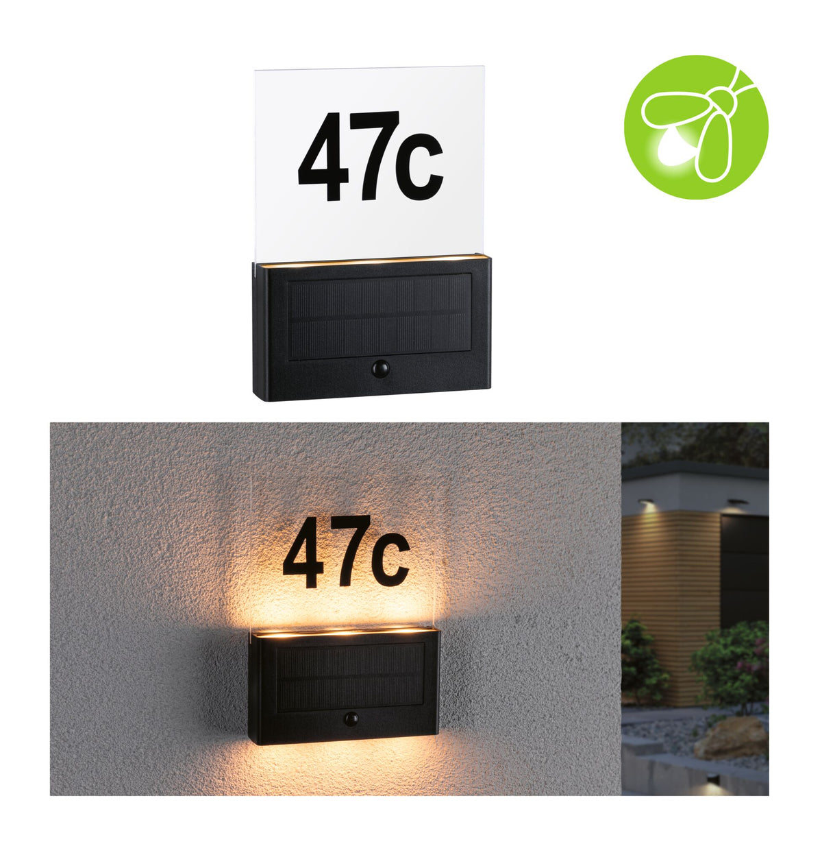 Solar LED Hausnummernleuchte Neda Bewegungsmelder insektenfreundlich IP44 2200K 18lm Anthrazit