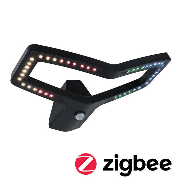 LED Aussenwandleuchte Smart Home Zigbee 3.0 Alara Daemmerungsgesteuerter Bewegungsmelder (IR) IP44 eckig 375x270mm RGBW+ 10W 450lm 230V Anthrazit Metall
