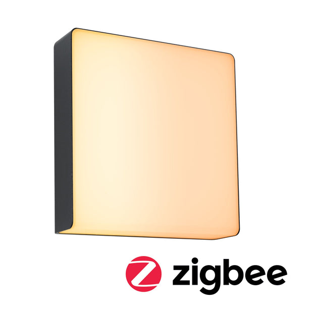 LED Aussenwandleuchte Smart Home Zigbee 3.0 Azalena Daemmerungsgesteuerter Bewegungsmelder (HF) insektenfreundlich IP44 250x250mm Tunable Warm 8,5W 700lm 230V Anthrazit Kunststoff/Aluminium